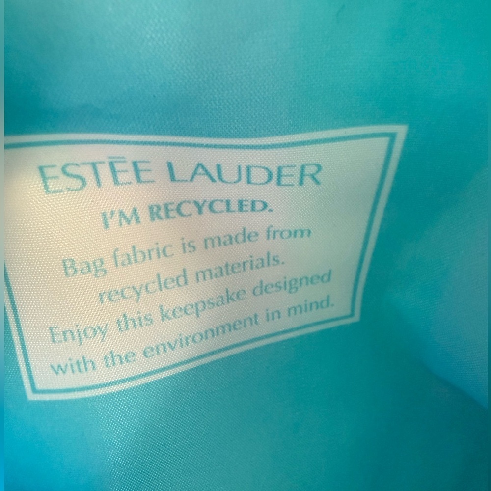 ESTEE LAUDER Recycled Fabric Makeup  Bag Bag Green Pink Striped with Zipper - Picture 8 of 8